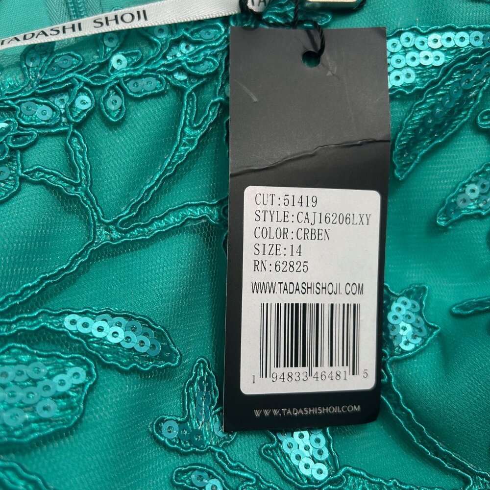 Tadashi Shoji Size 14 Caribbean Green Gown NEW with tags - Picture 5 of 8